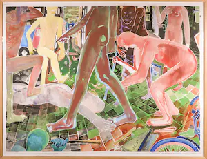 Henri de Haas - Kapitaal drieluik in aquarel, De straat - Ingelijst kopen? Bied vanaf 450!