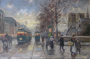 Niet of onleesbaar gesigneerd - Olieverf op doek, Bij de Notre-Dame - Ingelijst kopen? Bied vanaf 10!