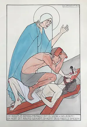Jos Speybrouck - Via Crucis en de VII Weeën van Maria - 21 ingekleurde litho's - 1928 kopen? Bied vanaf 125!