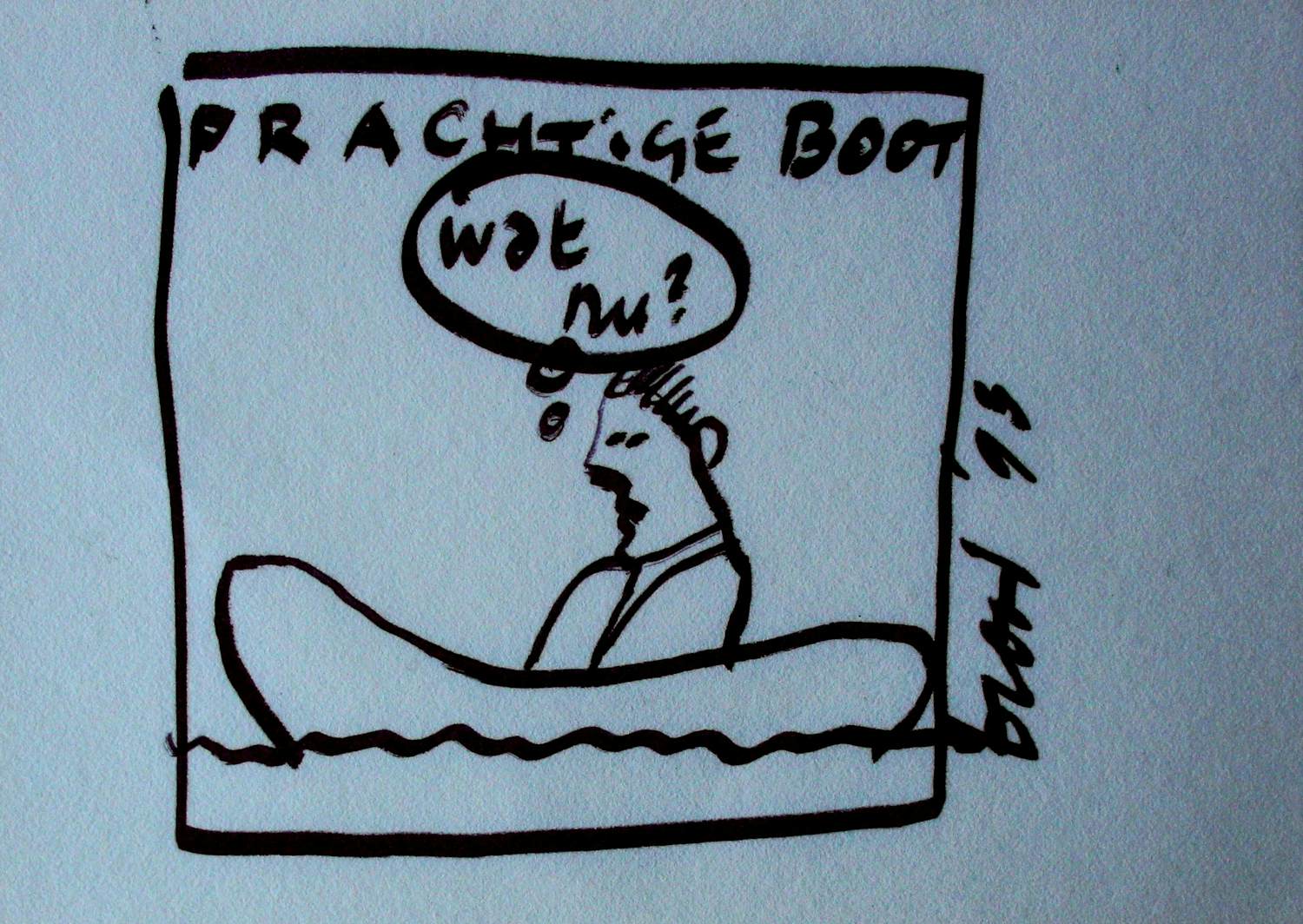 Herman Brood - Stifttekening op papier(ansichtkaart): Prachtige boot, wat nu? - 1993 kopen? Bied vanaf 295!