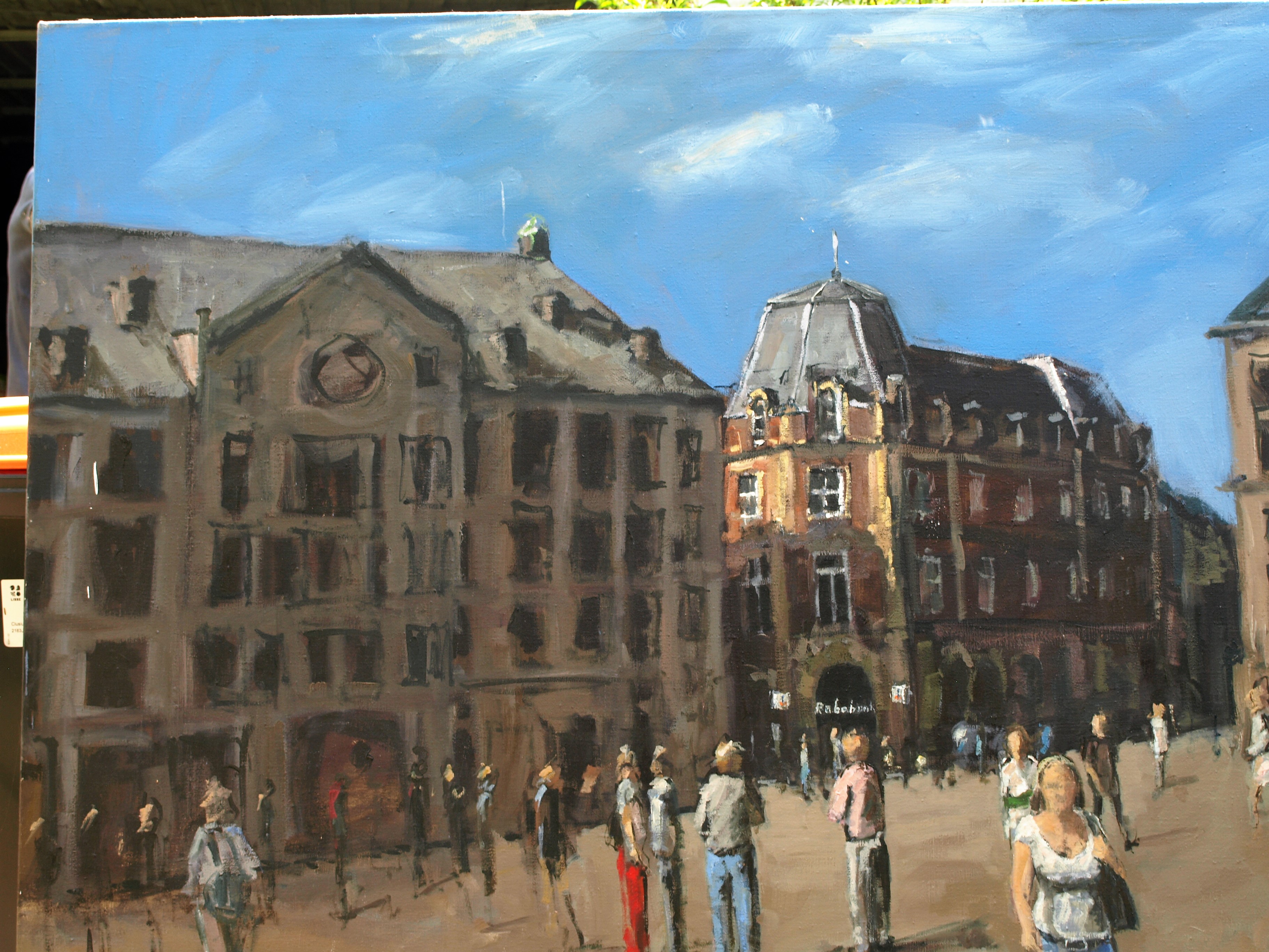 Niet of onleesbaar gesigneerd - Acrylverf op doek – De Dam in Amsterdam – 145 x 160 cm  kopen? Bied vanaf 1!