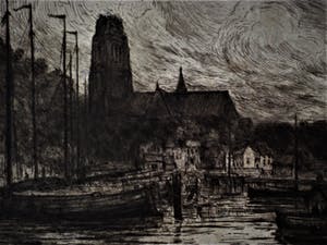 Carel Nicolaas Storm van 's-Gravesande - 19e Eeuw - Indrukwekkend grote ETS "Haven Dordrecht" gesigneerd kopen? Bied vanaf 10!