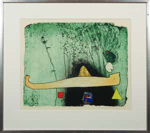 Michel van Overbeeke - Kleurenets met bladgoud, Forest Mountain - Ingelijst verkocht voor € 50!