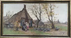 Arie Zwart - Boerderijtje met boerin (moeder) en spelend kind kopen? Bied vanaf 225!