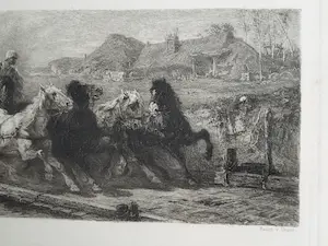William Unger - Ets naar een schilderij van Adolf Schreyer , Wallachisches Fuhrwerk – ca 1880 kopen? Bied vanaf 10!