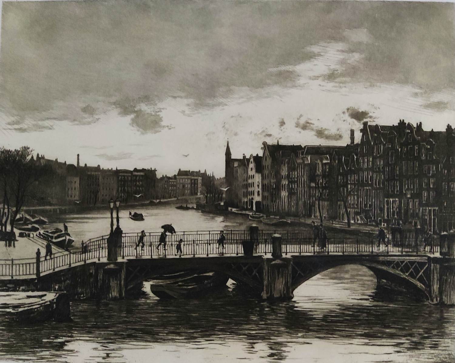 Willem Witsen - Gezicht op de Binnen-Amstel en de Halvemaansteegbrug kopen? Bied vanaf 900!