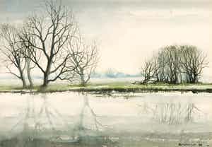 Sjoerdtje Mulder-Hak - Aquarel, Wilgen aan de Kolk verkocht voor € 35!