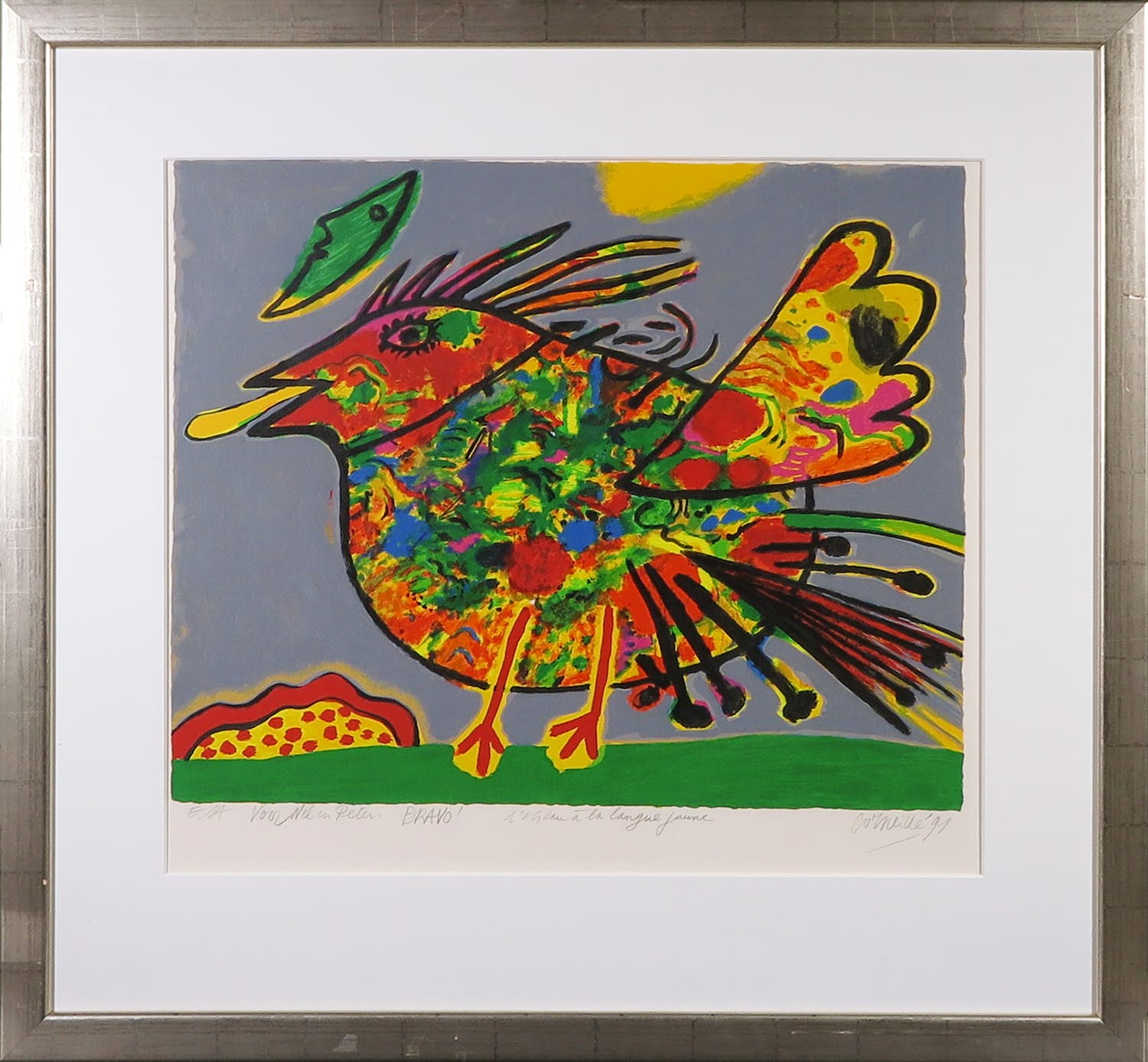 Buy Corneille - Zeefdruk, L'Oiseau á la langue jaune - Ingelijst? Bid from 350!