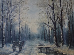 Niet of onleesbaar gesigneerd - Hollandse school (19e eeuw) - Winters boslandschap met paard en wagen kopen? Bied vanaf 1!