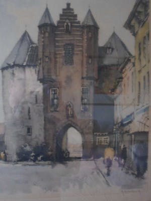 Roger Hebbelinck - Kleuren ets, Stadsgezicht, Bergen op Zoom kopen? Bied vanaf 20!