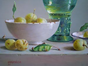 Hans Habraken - Stilleven met roemer en gele pruimen kopen? Bied vanaf 450!