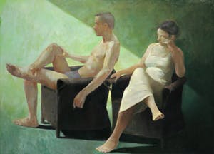 Rudolf Hagenaar - Olieverf op paneel, Twee zittende figuren - Ingelijst kopen? Bied vanaf 500!