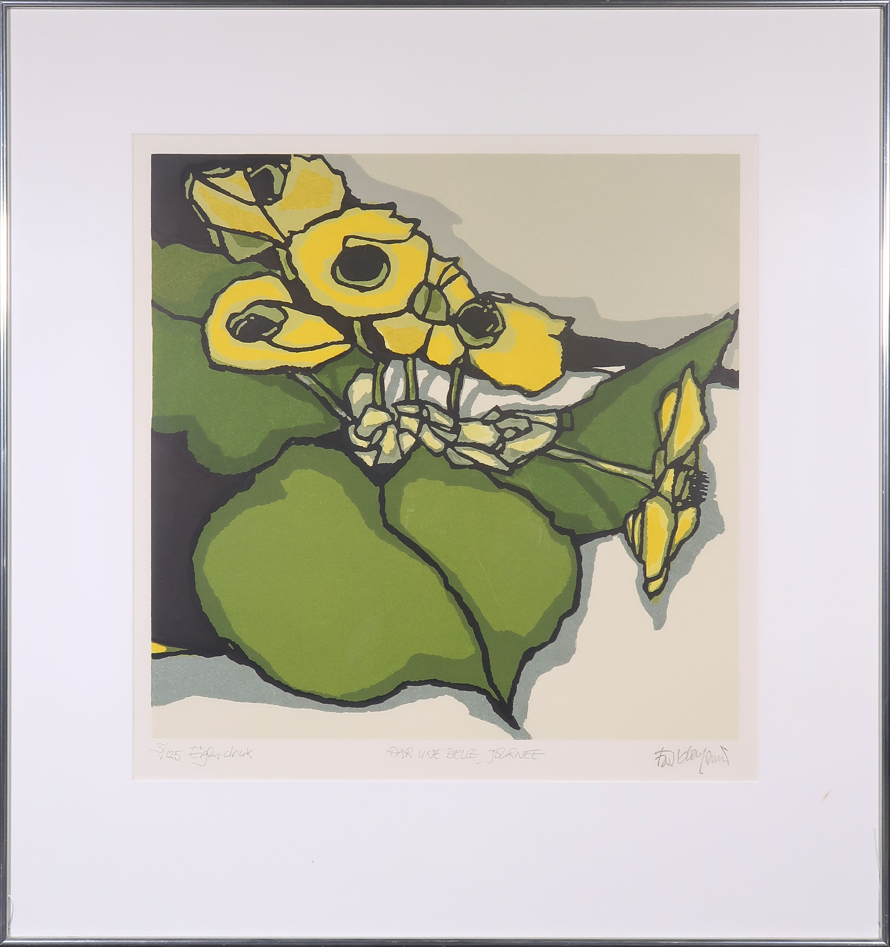 Fon Klement - Boardsnede, Par une belle journee - Ingelijst verkocht voor € 50!