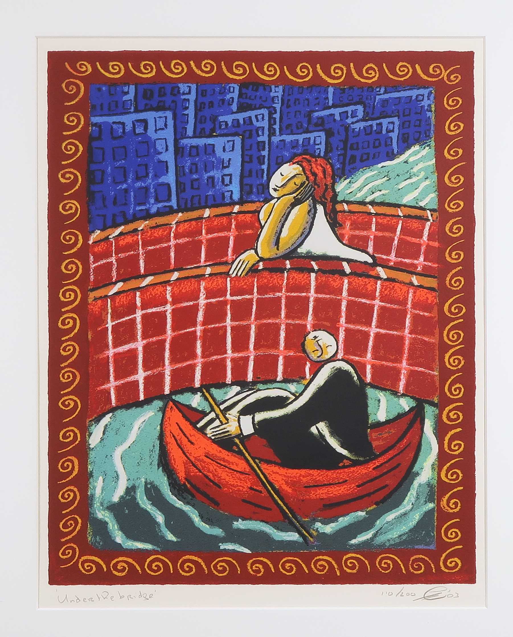 Jacques Tange - Zeefdruk, Under the bridge - Ingelijst kopen? Bied vanaf 40!