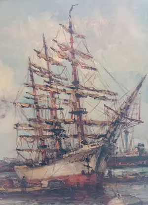 Wim Bos - Stoomboten en driemaster in de haven kopen? Bied vanaf 250!