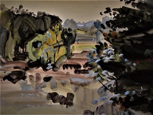 Hein Stork - GROTE impressionistische Gouache "Landschap Ruinen Drenthe" gesigneerd kopen? Bied vanaf 10!