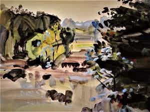 Hein Stork - GROTE impressionistische Gouache "Landschap Ruinen Drenthe" gesigneerd verkocht voor € 10!