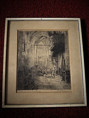 Jan Hohman - Brabantse Schilder/Graficus - Ets - "restauratie O.L.Vrouwe Kerk Breda" gesignee kopen? Bied vanaf 10!