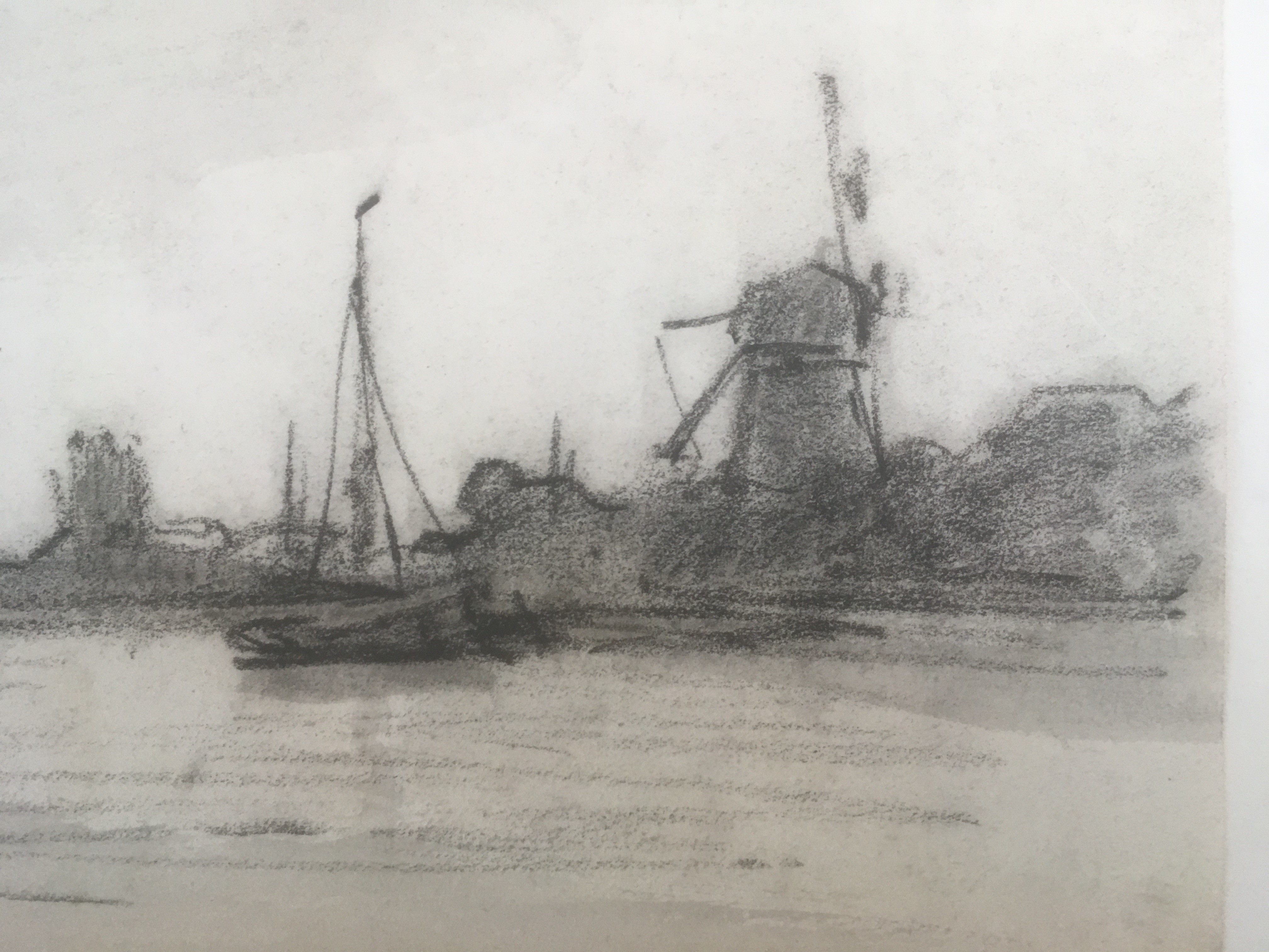 Niet of onleesbaar gesigneerd - Houtskool op papier - Gezicht op Dordrecht. kopen? Bied vanaf 1!