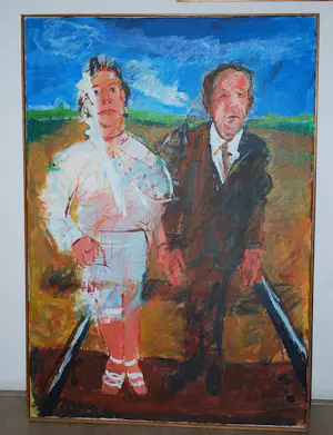 Leen Kriens - De trein van 5.27 - groot schilderij: olieverf op doek 1978 kopen? Bied vanaf 250!