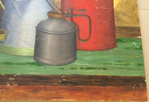 Niet of onleesbaar gesigneerd - Lot van 2 schilderijen | Stillevens met oliekannen kopen? Bied vanaf 1!