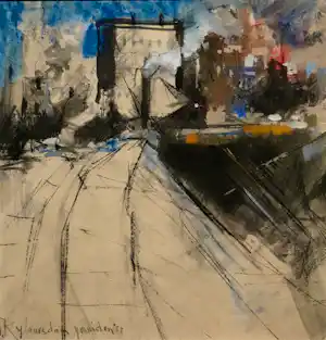 Jan Rijlaarsdam - Ingelijste gemengde techniek op papier: 'IJmuiden' - 1963 vendu pour 275€ !