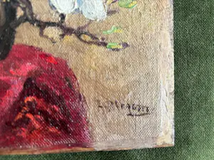 Leonard Pieter Versteeg - bloesemtakje in aardewerk pot (olieverf op doek op paneel) kopen? Bied vanaf 35!