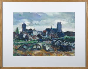 Piet Middelhoek - Aquarel, Zwijndrecht bij de watertoren - Ingelijst kopen? Bied vanaf 1!