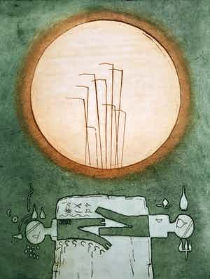 Jan Montyn - Chonyid Bardo - Sans destination, aquatint ets (kleine oplage) verkocht voor € 115!