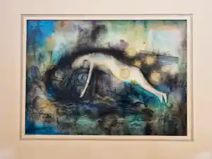 Etie van Rees - Schitterende jaren 50 AQUAREL "nacht over de aarde" + voorstudie in inkt - gesig vendu pour 170€ !