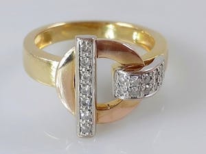 18k tri-colour gouden ring Guy La Roche met  0.28 ct diamanten - ringmaat 17 kopen? Bied vanaf 360!