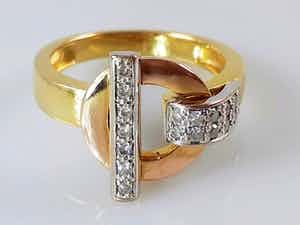 18k tri-colour gouden ring Guy La Roche met  0.28 ct diamanten - ringmaat 17 verkocht voor € 360!