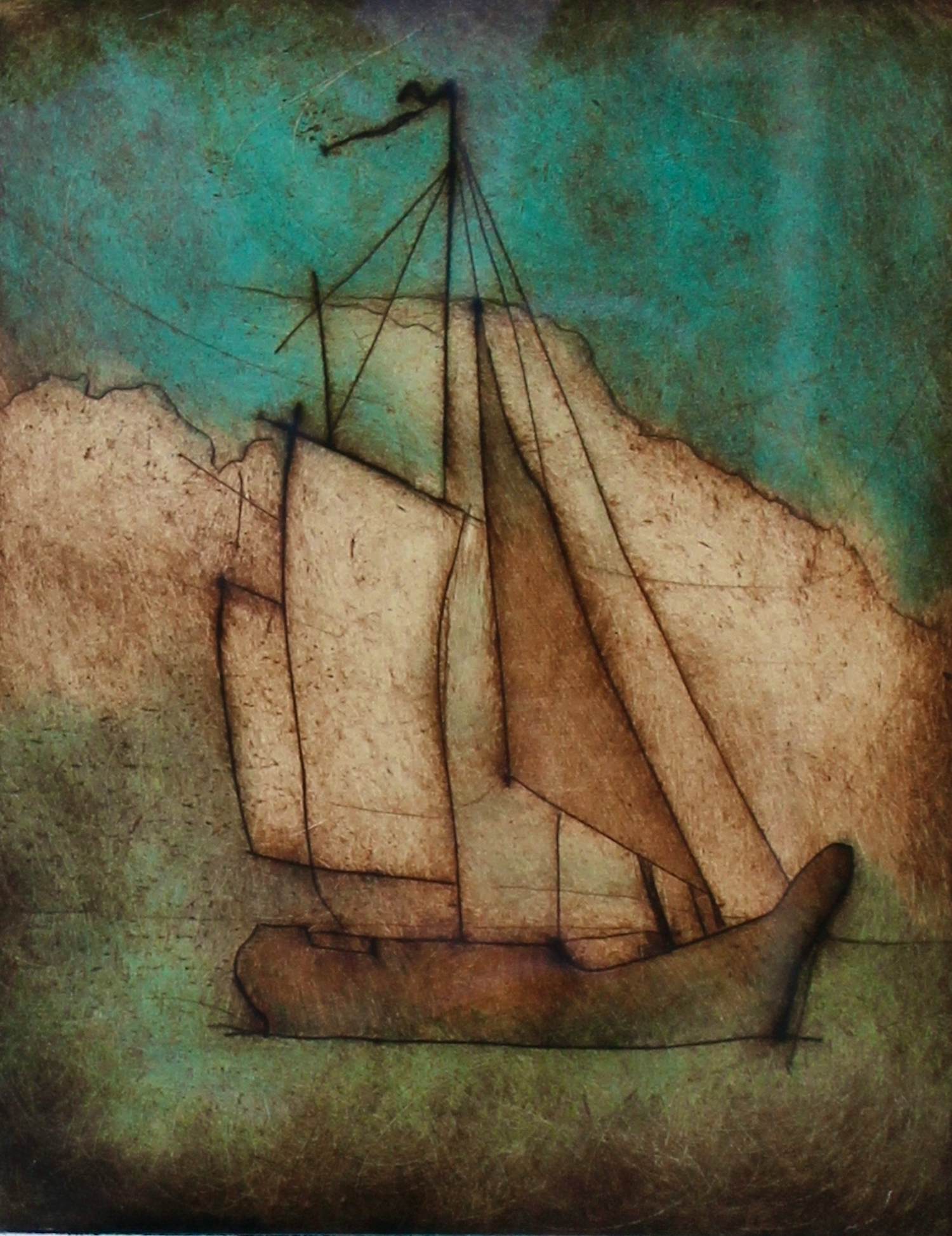 Gerda Smit - Ingelijste ets: Zeilschip - 1997 verkocht voor € 175!