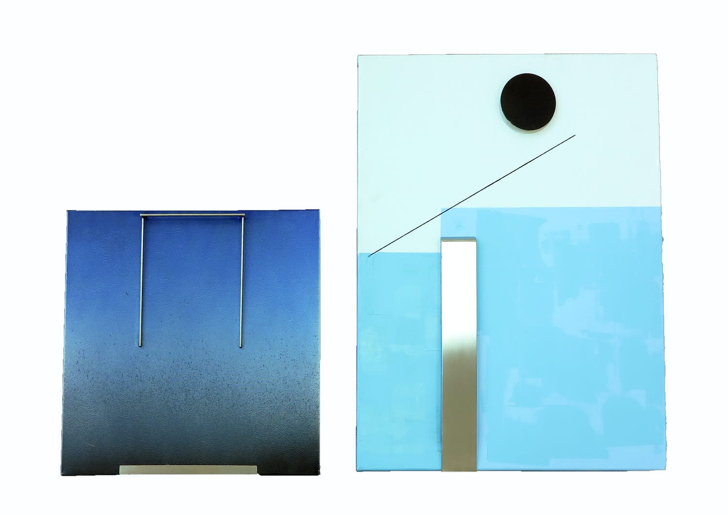 Menno Meijer - Lot van twee 3d-geometrisch-abstracte werken in gemengde techniek (verf, metaal) verkocht voor € 50!