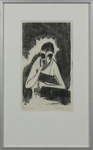 Mark Kolthoff - Houtsnede, Zittende figuur - Ingelijst kopen? Bied vanaf 35!