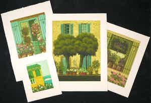 Laetitia de Haas - Lot van vier kleurenetsen, Zuid-Frankrijk verkocht voor € 40!