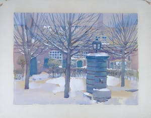 Carel van Ettinger - Aquarel. Binnenplaats met sneeuw kopen? Bied vanaf 1!