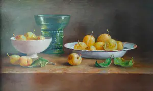 Hans Habraken - Bord en kom met gele pruimen en roemer kopen? Bied vanaf 359!