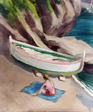 Léonida Beltrame - San Fruttuoso di Camogli - Bagnanti nel porticciolo dei pescatori kopen? Bied vanaf 1450!