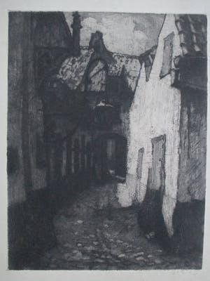 Niet of onleesbaar gesigneerd - Ets steegje kopen? Bied vanaf 10!