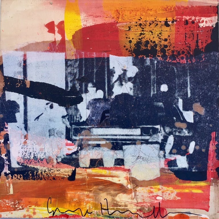 George Heidweiller - George Heidweiller - acrylverf en gemengde techniek op hout - zonder titel. verkocht voor € 120!