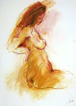 Franscz Witte - Olieverf en krijt op papier, Naaktfiguur verkocht voor € 35!