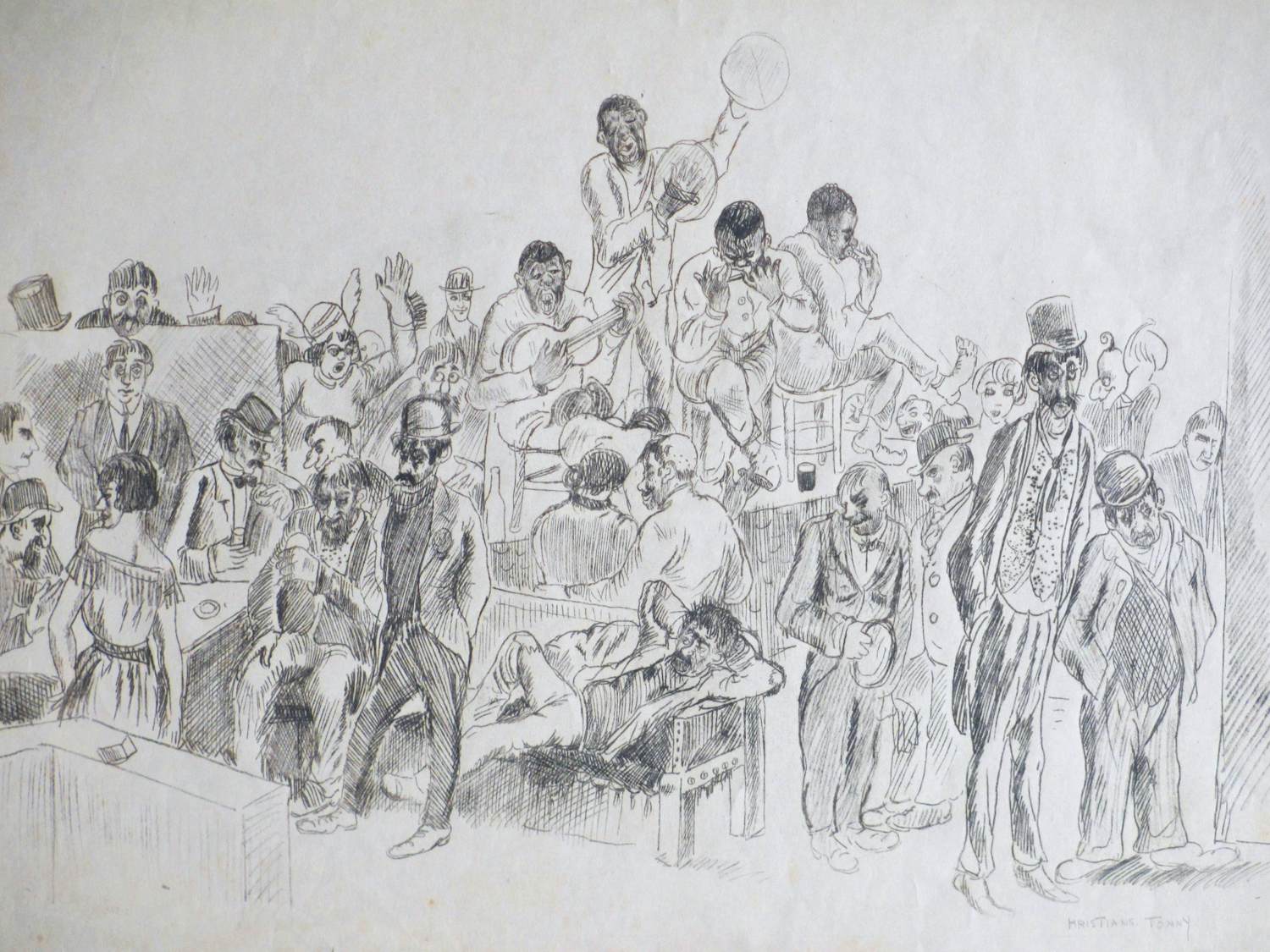 Tonny Kristians - Kwartet-optreden in het café - Tekening kopen? Bied vanaf 60!