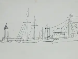 Jos van den Berg - Stads- en havengezicht Monaco - Tekeningen kopen? Bied vanaf 48!