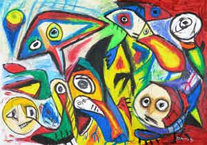 William Remory - Gemengde techniek op papier, Ontmoeting verkocht voor € 150!