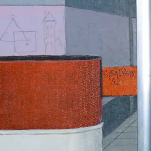 Kees Balvers - Acryl op doek, Vijf poppen voor een raam - Ingelijst kopen? Bied vanaf 100!