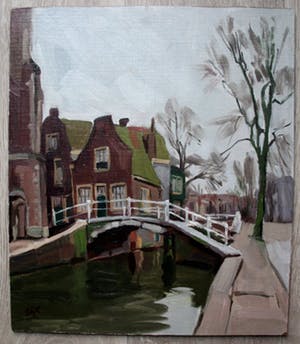 Edzard Koning - olieverf op doek op board - stadsgezicht Delft kopen? Bied vanaf 275!