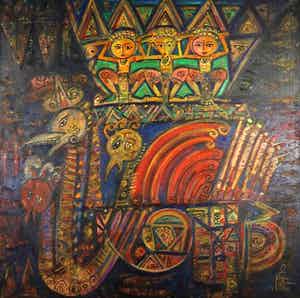 Niet of onleesbaar gesigneerd - Acryl op doek, Bali (Zeer Groot!) verkocht voor € 10!