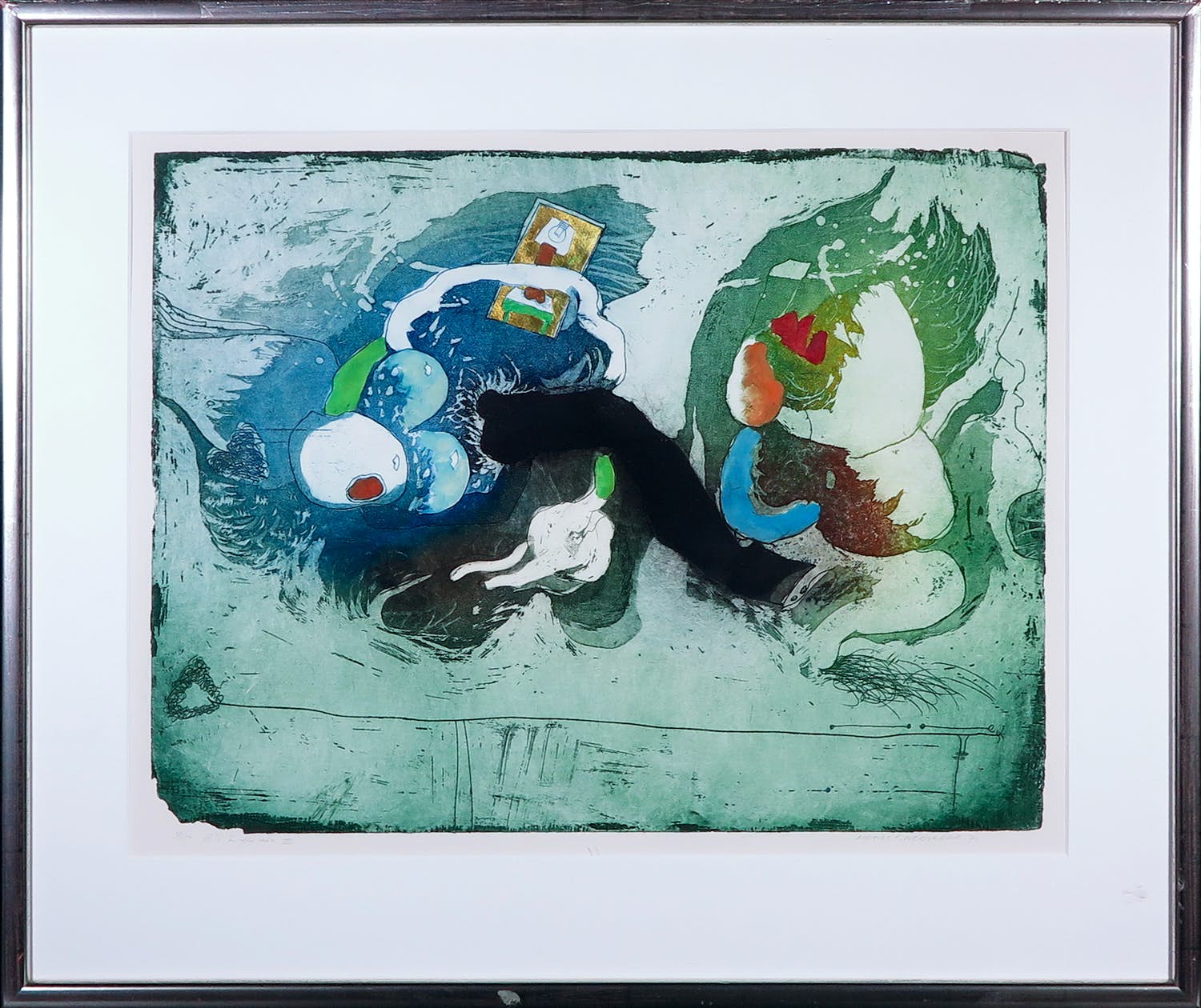 Michel van Overbeeke - Ets en aquatint met bladgoud, It's in the air III - Ingelijst verkocht voor € 50!