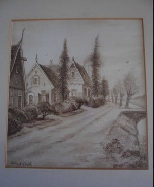 Willem van de Walle - Tekening van een pad met huizen en een vaart. kopen? Bied vanaf 25!